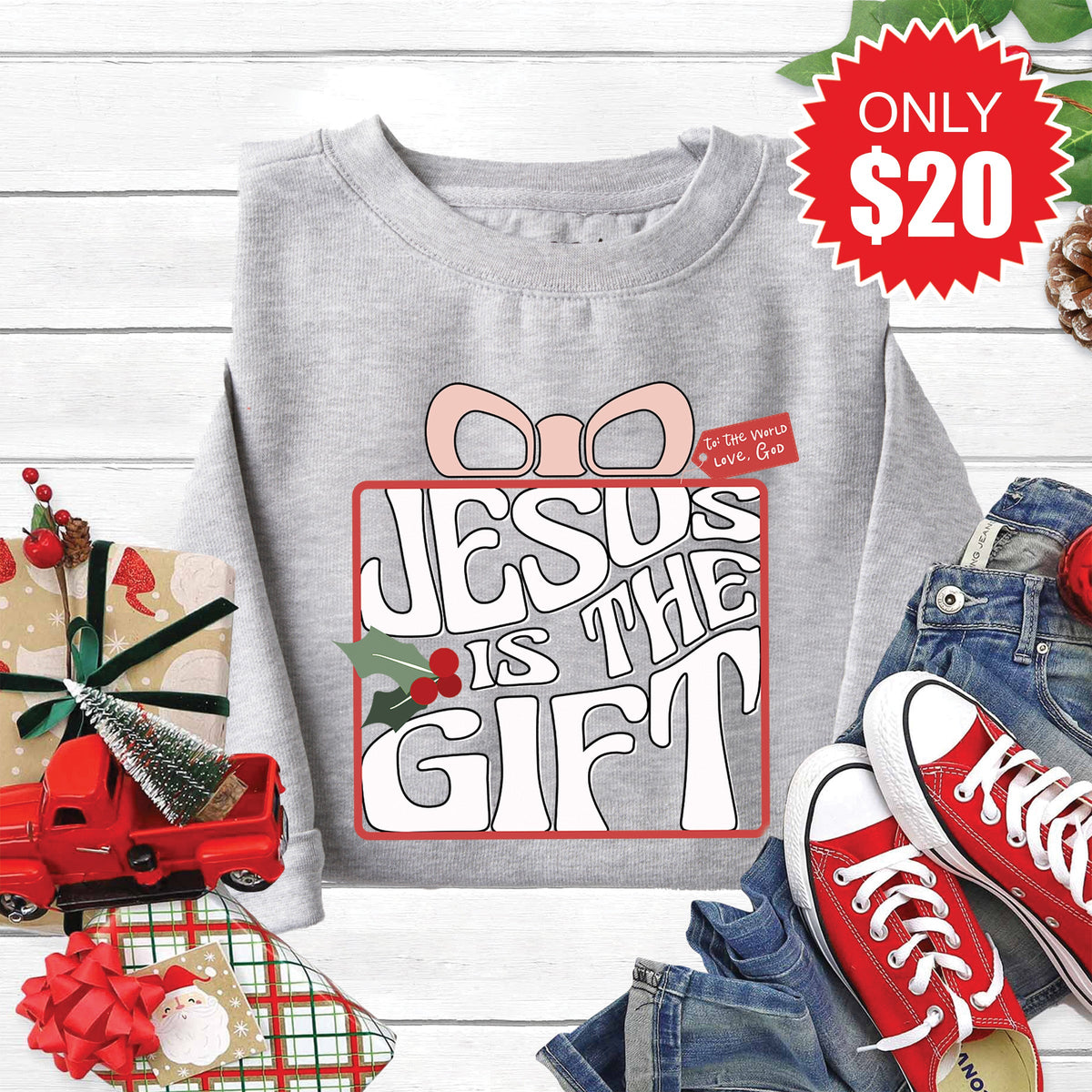 Jesus Is The Gift Sweatshirt - Heather Grey - 20 product image 1