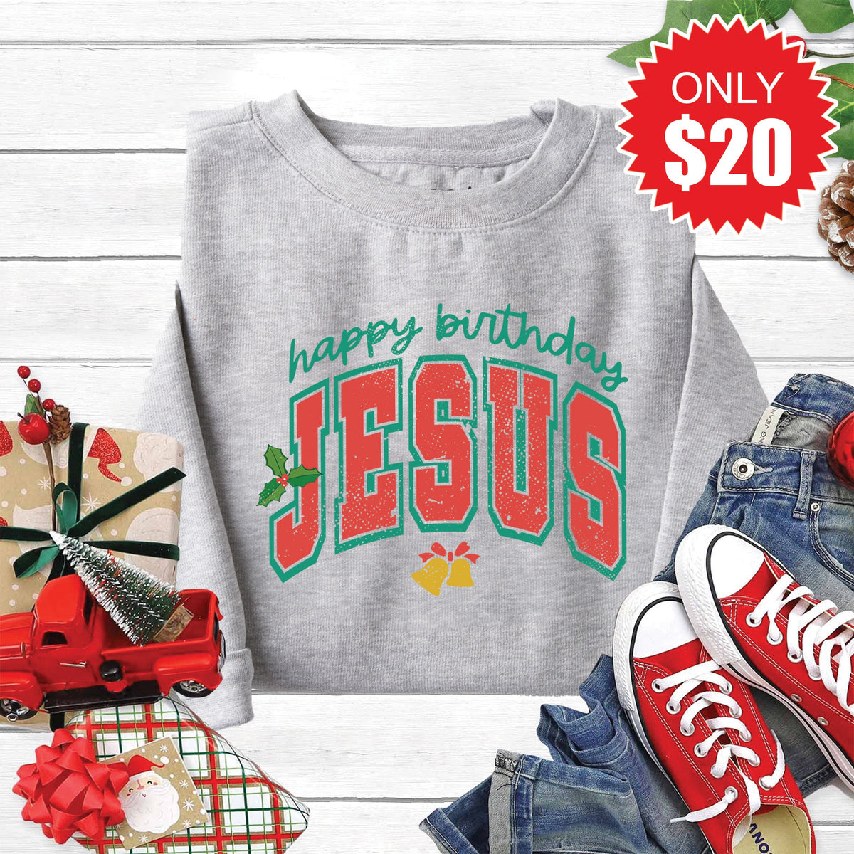 Happy Birthday Jesus Sweatshirt - Heather Grey - 20 product image 1