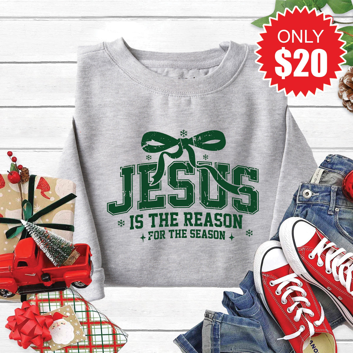 Jesus Is The Reason Sweatshirt - Heather Grey - 20 product image 1