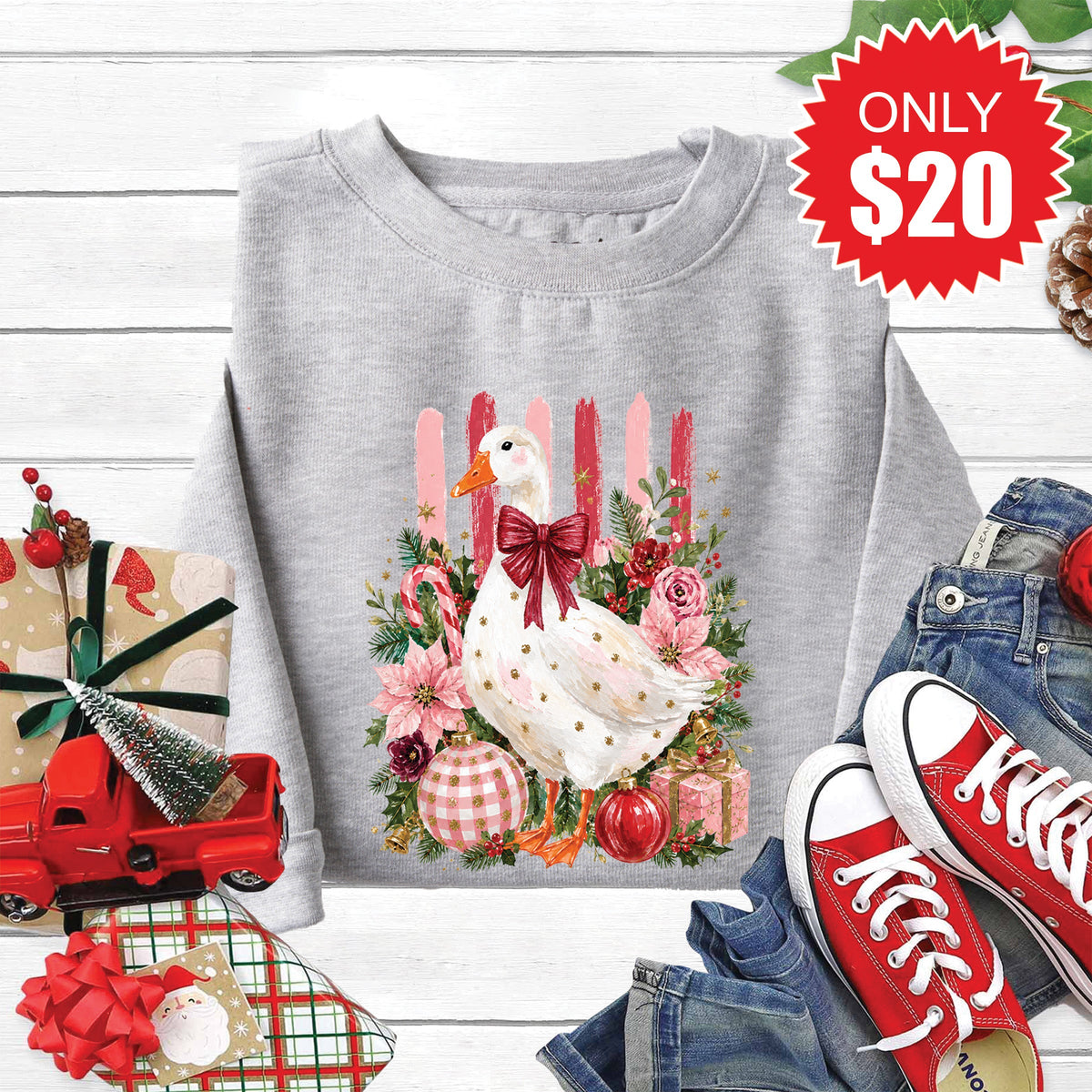 Christmas Goose Sweatshirt - Heather Grey - 20 product image 1
