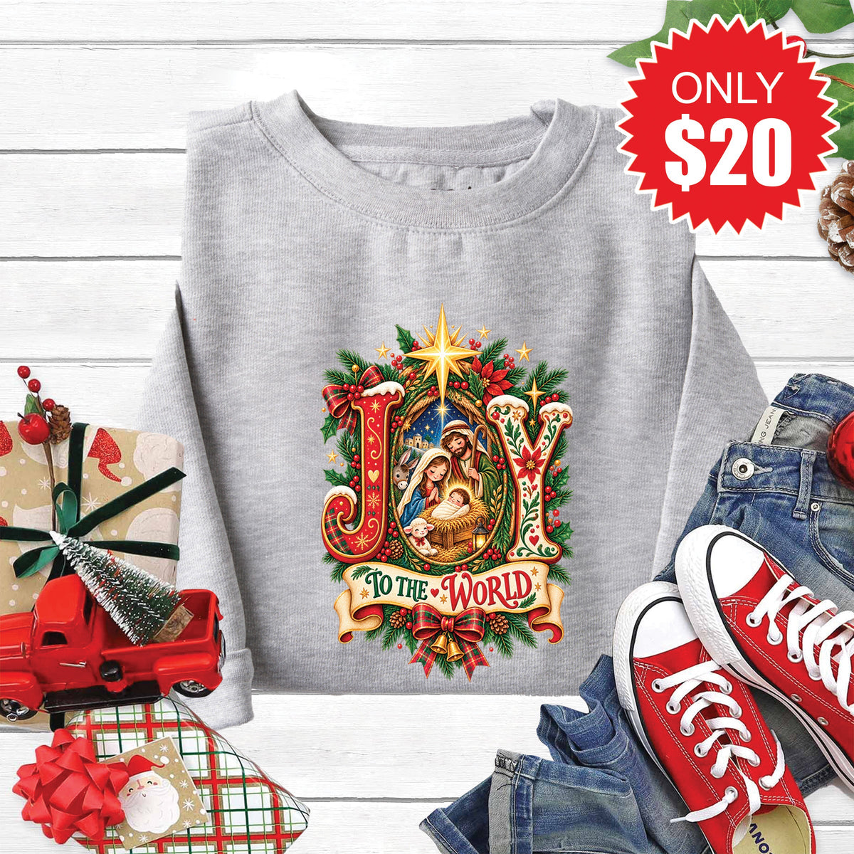 Joy To The World Sweatshirt - Heather Grey - 20 product image 1