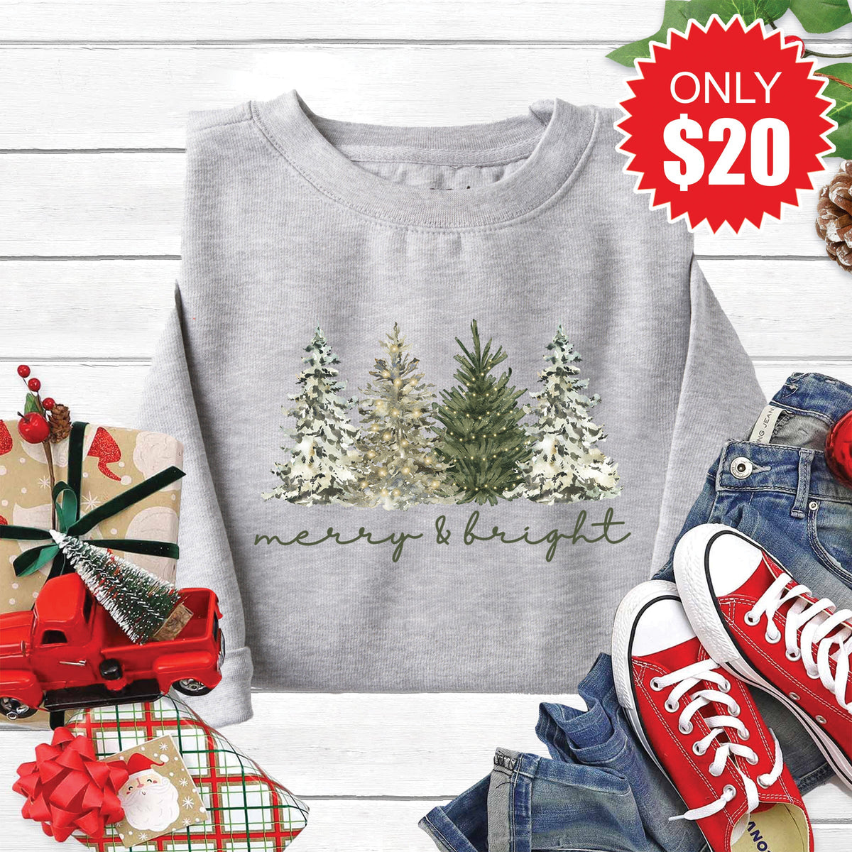 Merry & Bright Trees Sweatshirt - Heather Grey - 20 product image 1