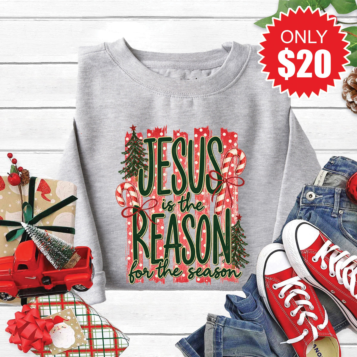 Jesus Is The Reason Sweatshirt - Heather Grey - 20 product image 1