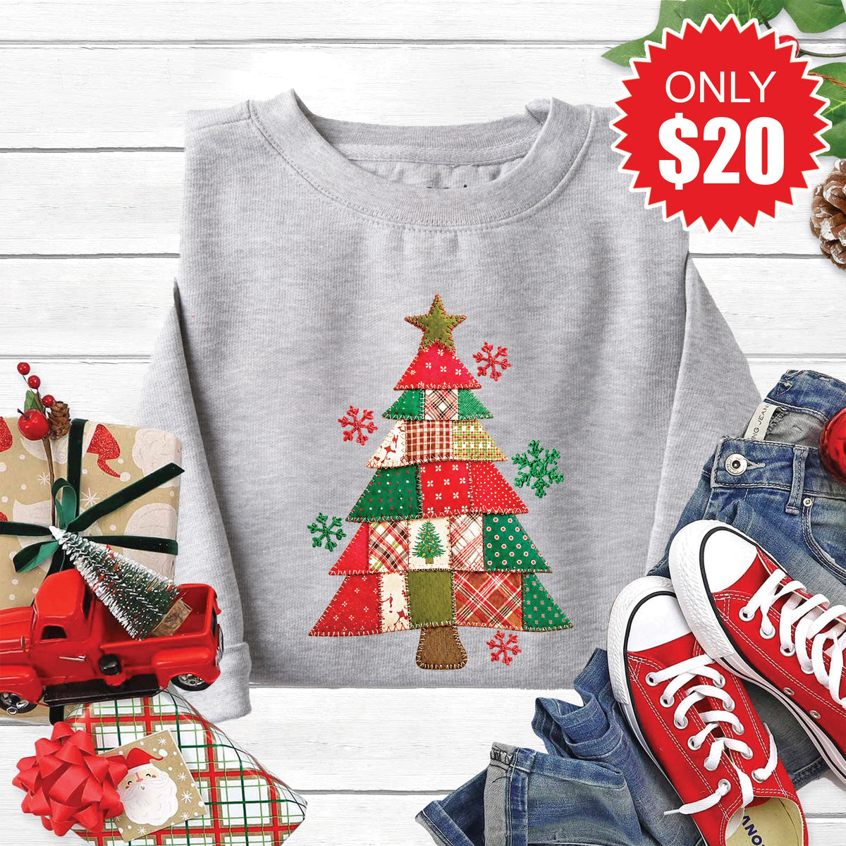 Christmas Tree Patchwork Sweatshirt - Heather Grey - 20 product image 1