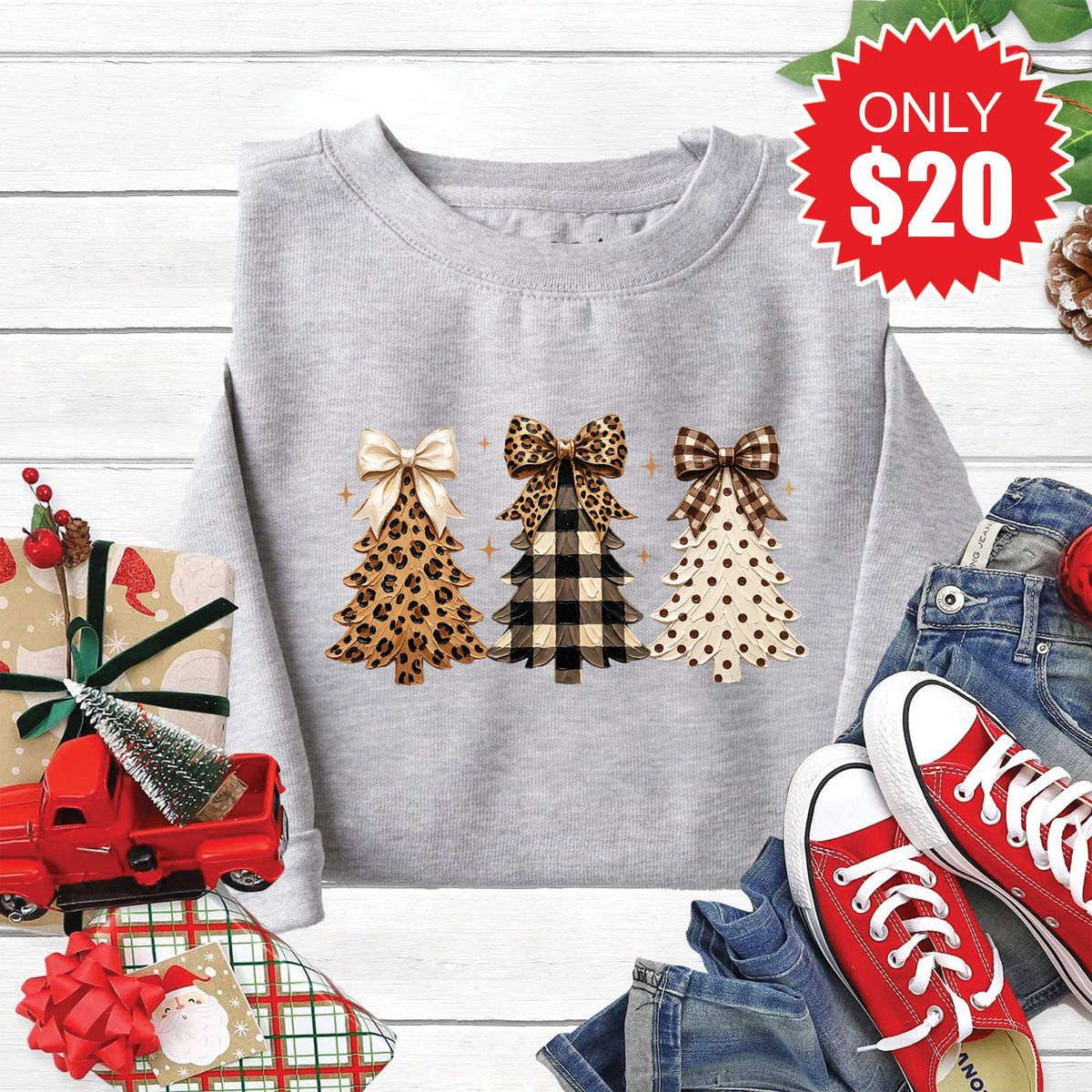Christmas Leopard Sweatshirt - Heather Grey - 20 product image 1