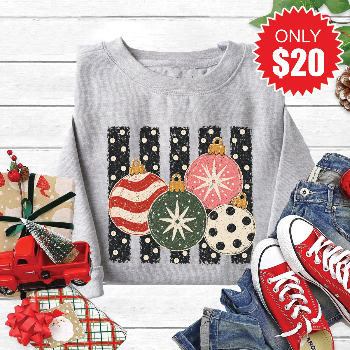Christmas Ornaments Sweatshirt - Heather Grey - 20 product image 1