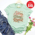 Sip Pray Repeat Tee - Heather Honeydew - 15 product image 1