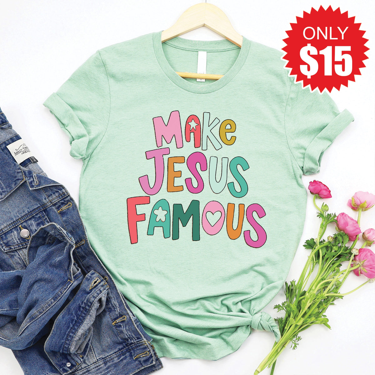 Make Jesus Famous Tee - Heather Honeydew - 15 product image 1