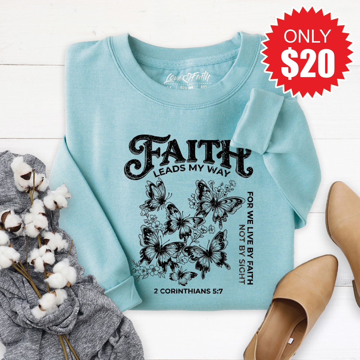 Faith Leads My Way Sweatshirt - Heather Lagoon - 20 product image 1