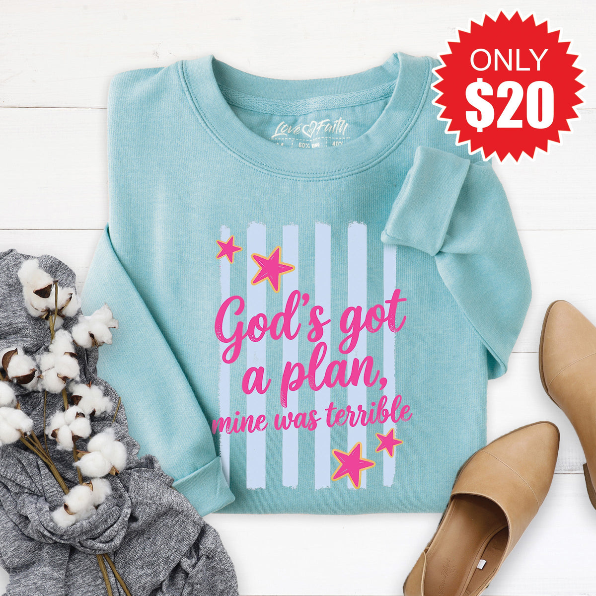 God's Got A Plan Sweatshirt - Heather Lagoon - 20 product image 1