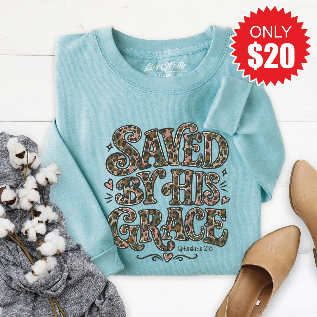 Saved by His Grace Sweatshirt - Heather Lagoon - 20 product image 1