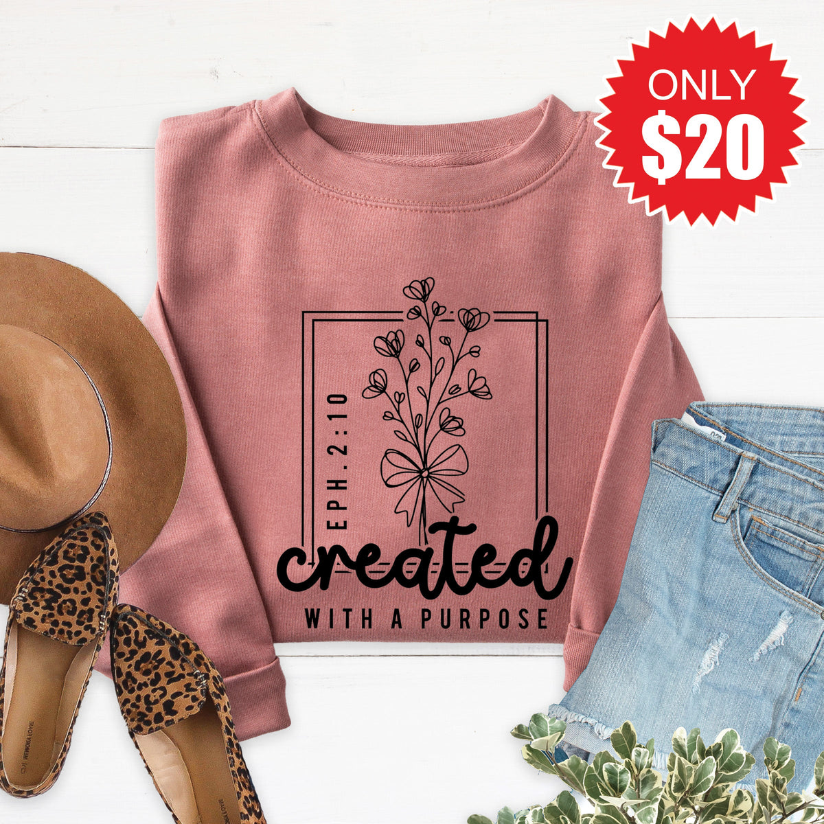Created With a Purpose Sweatshirt - Heather Mauve - 20 product image 1