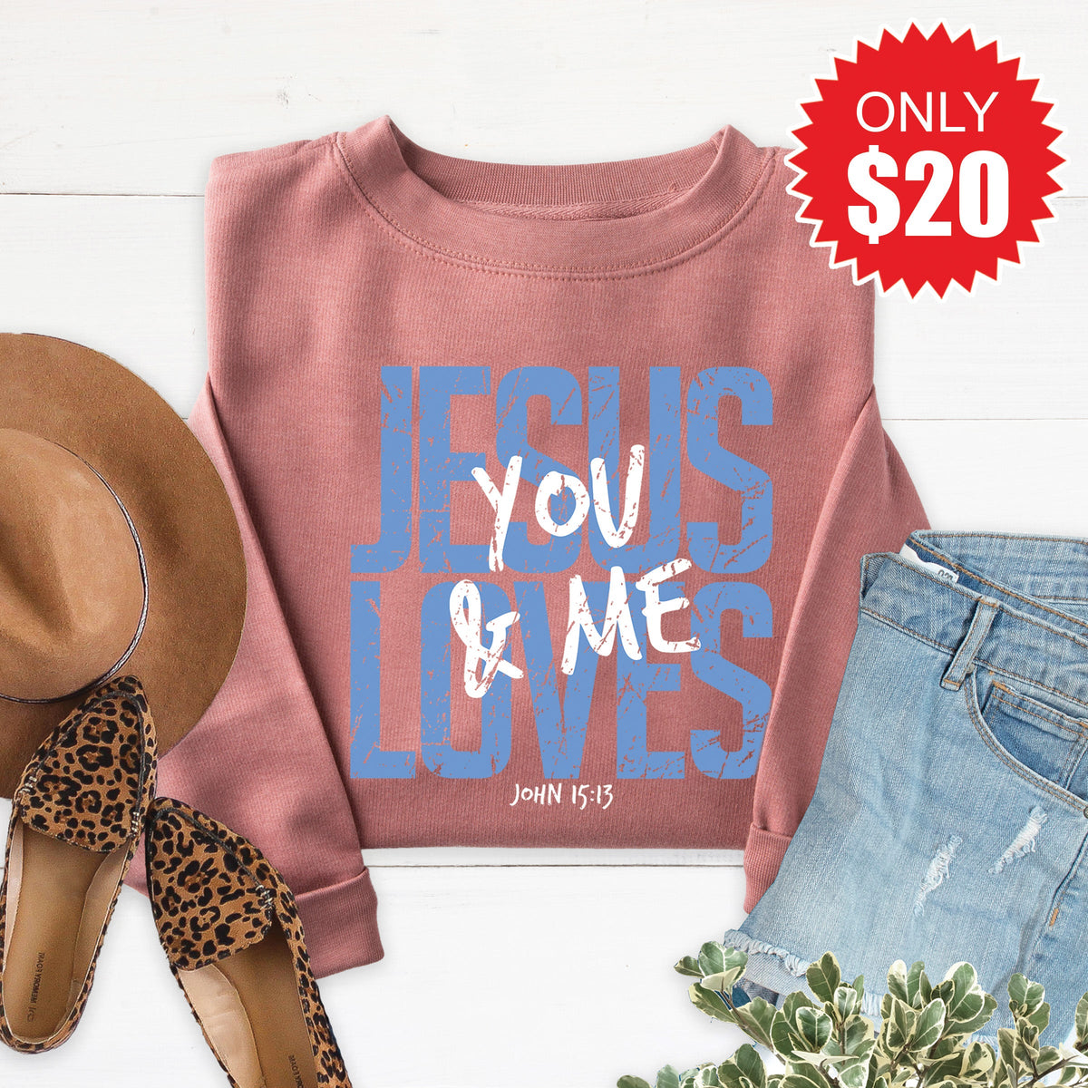 Jesus Loves You And Me Sweatshirt - Heather Mauve - 20 product image 1