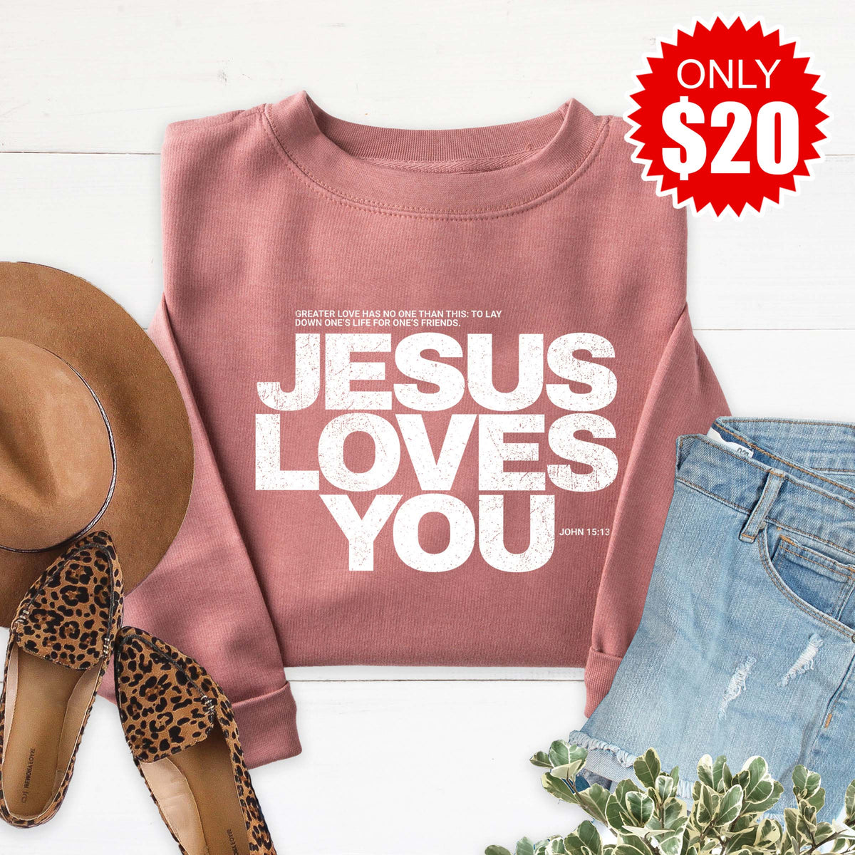 Jesus Loves You Sweatshirt - Heather Mauve - 20 product image 1