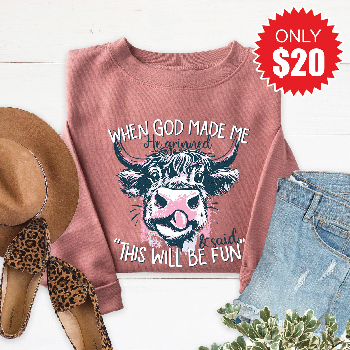 When God Made Me Sweatshirt - Heather Mauve - 20 product image 1
