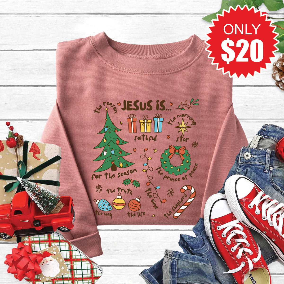 Jesus Is Christmas Sweatshirt - Heather Mauve - 20 product image 1