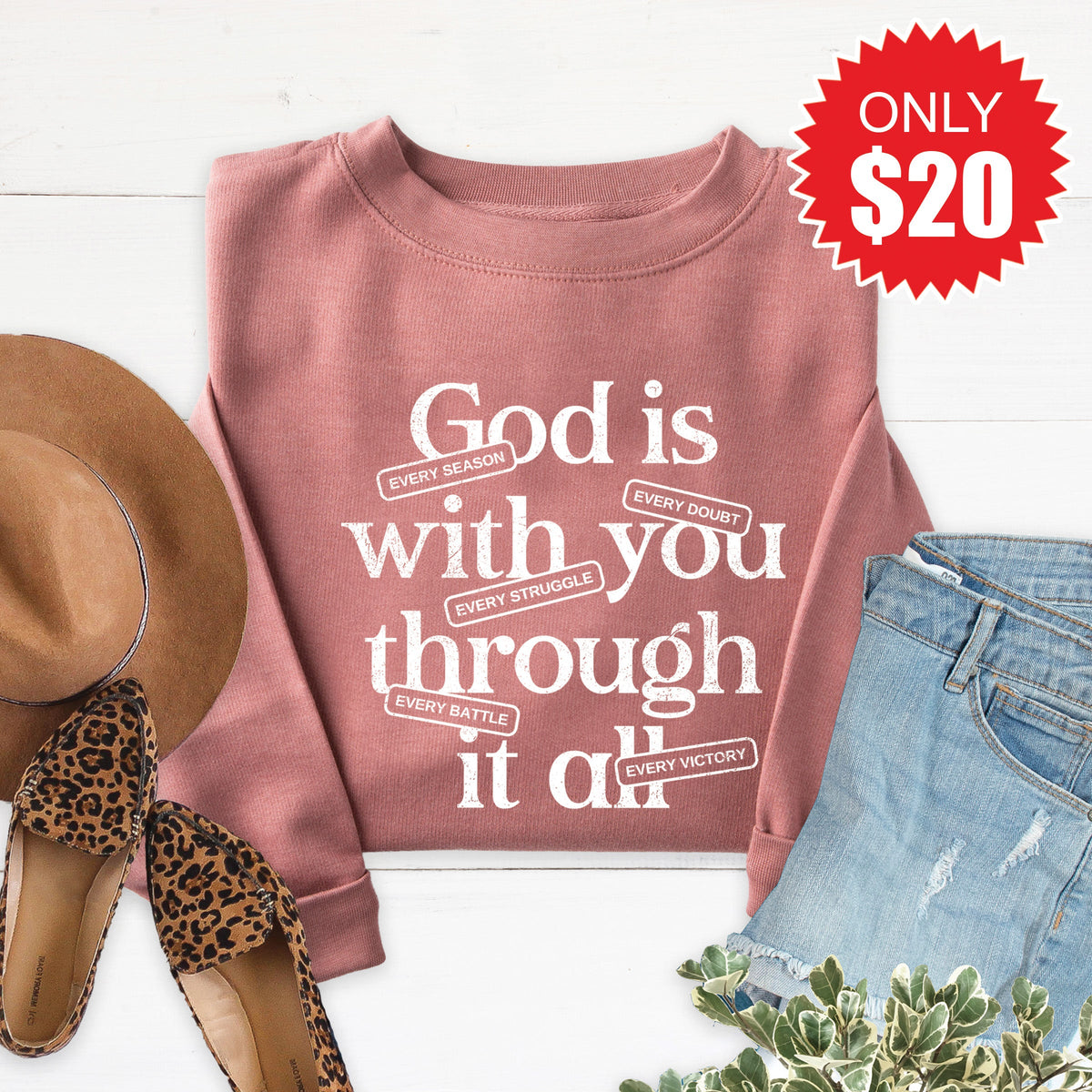 God Is With You Sweatshirt - Heather Mauve - 20 product image 1