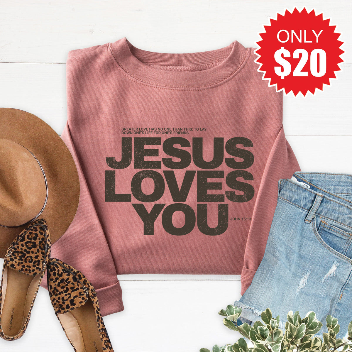 Jesus Loves You Sweatshirt - Heather Mauve - 20 product image 1
