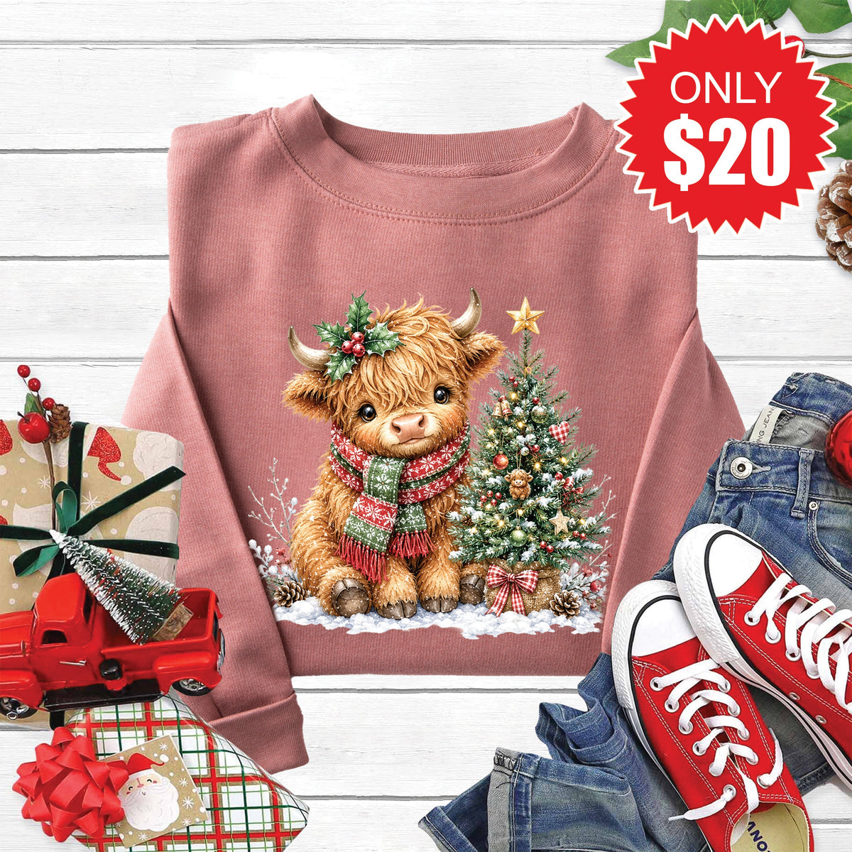 Christmas Cow Sweatshirt - Heather Mauve - 20 product image 1