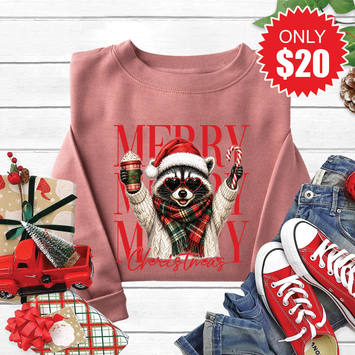 Merry Raccoon Sweatshirt - Heather Mauve - 20 product image 1
