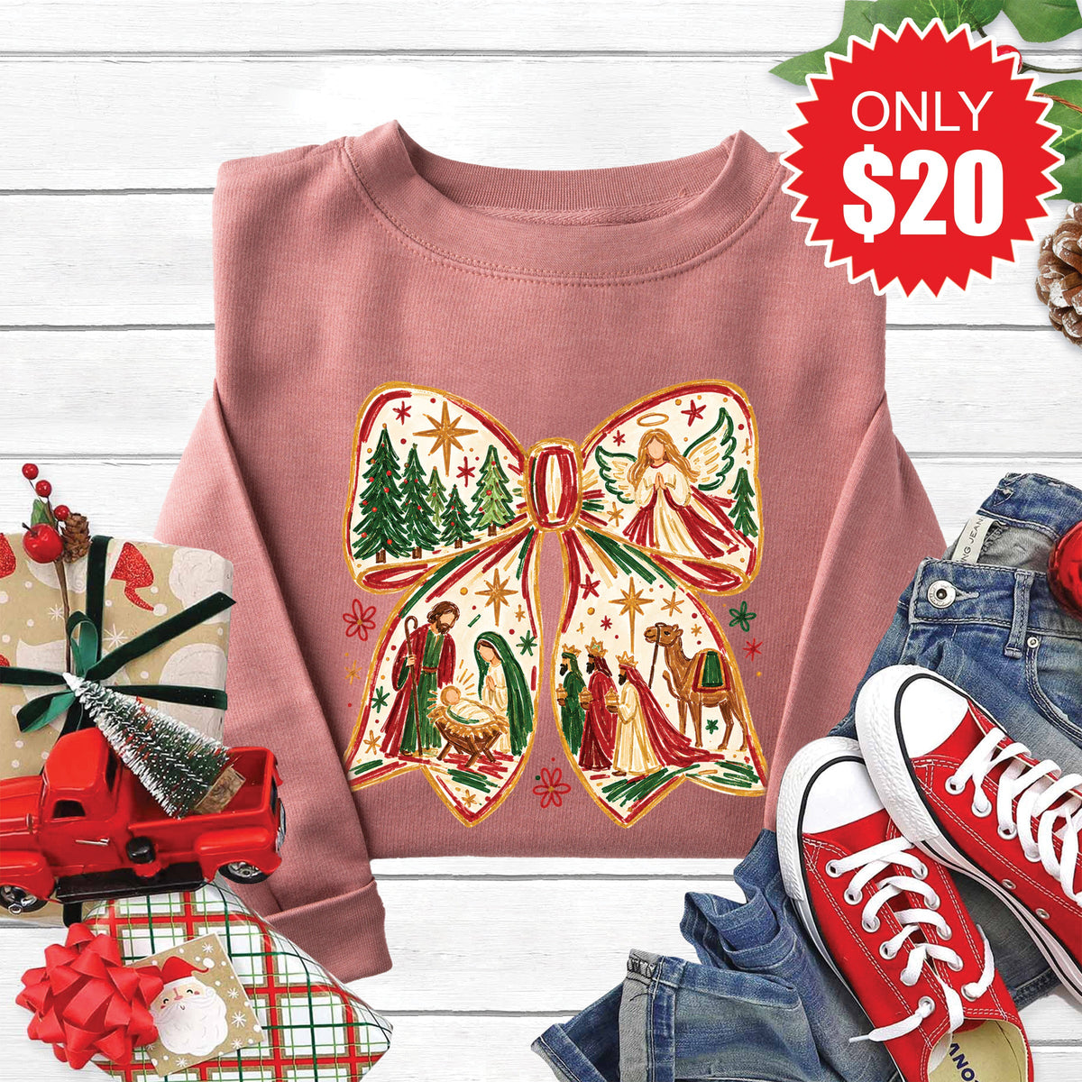 Christmas Bow Sweatshirt - Heather Mauve - 20 product image 1
