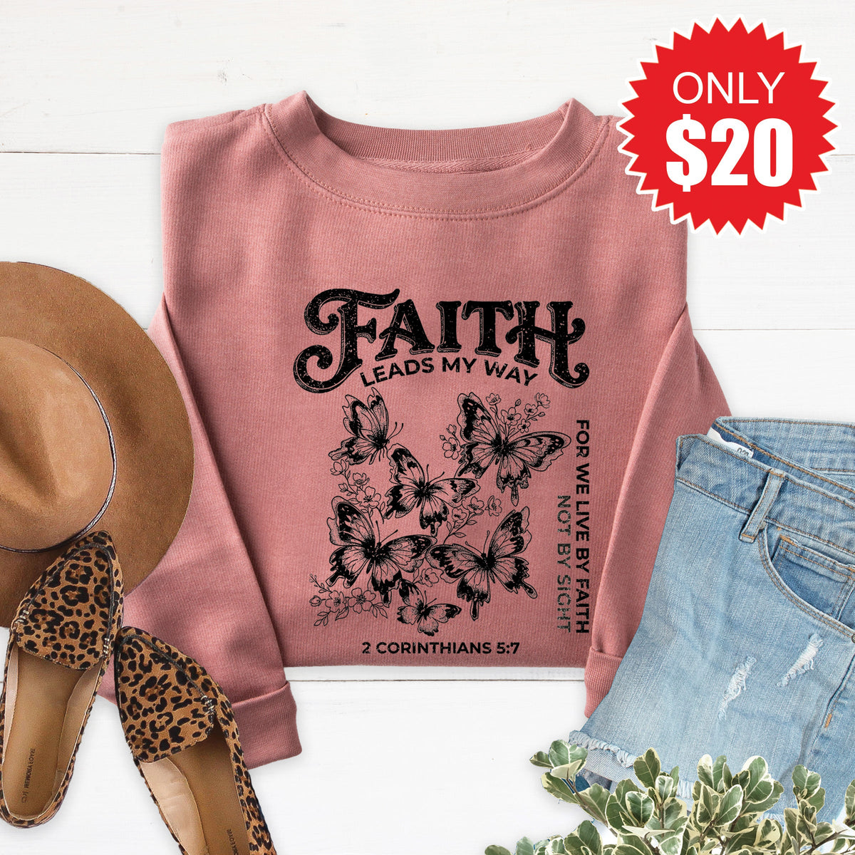 Faith Leads My Way Sweatshirt - Heather Mauve - 20 product image 1