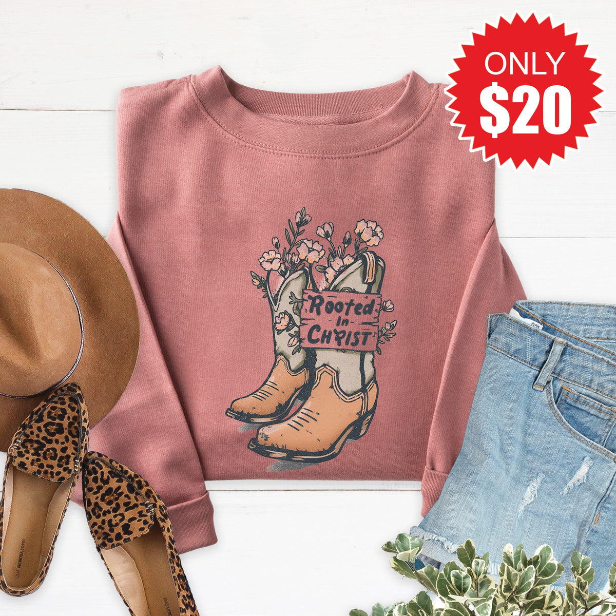 Rooted In Christ Sweatshirt - Heather Mauve - 20 product image 1