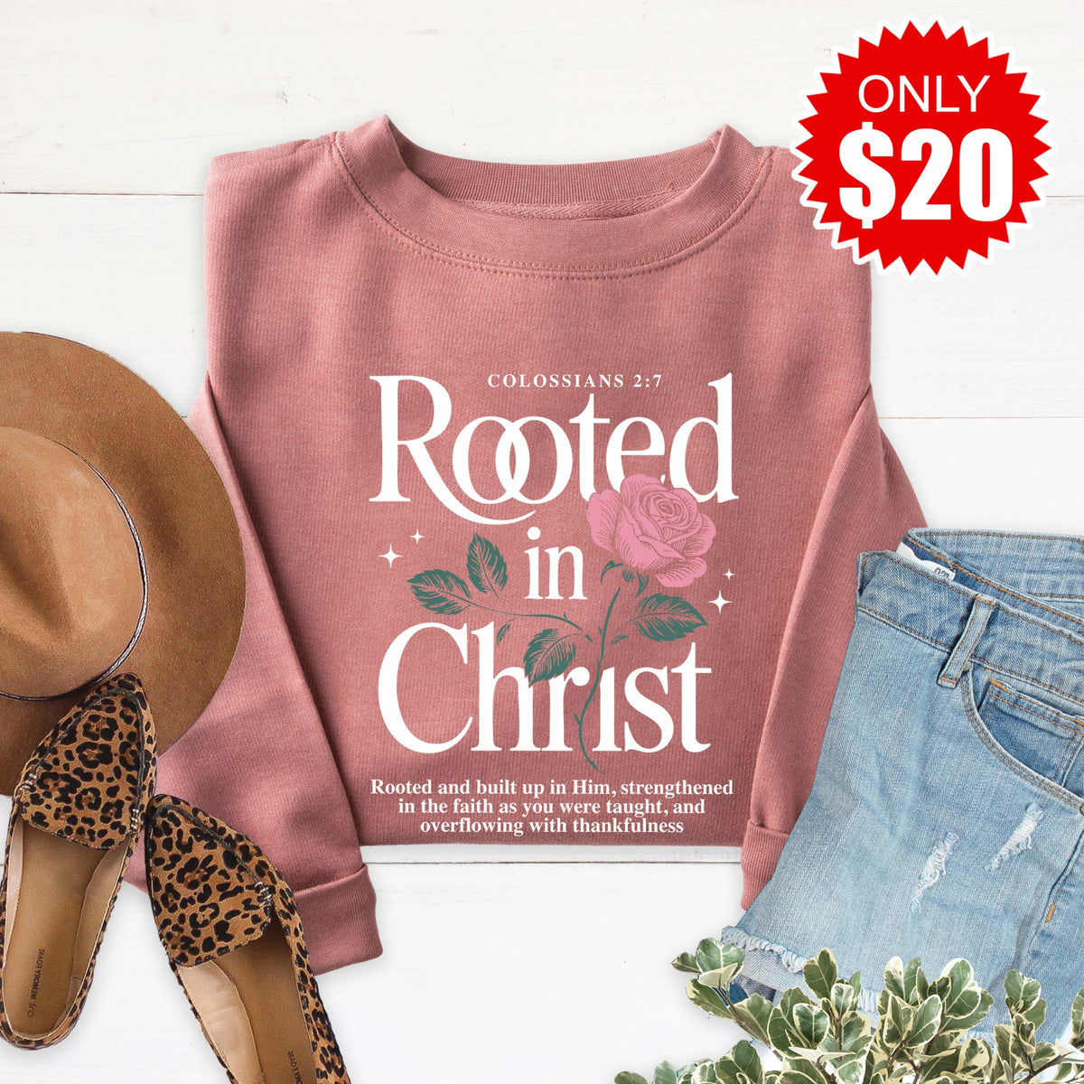 Rooted In Christ Sweatshirt - Heather Mauve - 20 product image 1