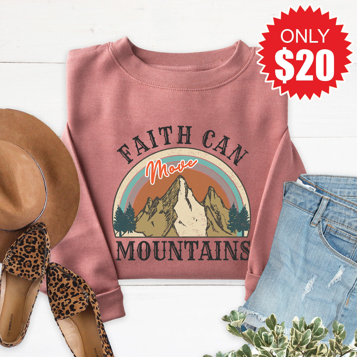 Faith Can Move Mountains Sweatshirt - Heather Mauve - 20 product image 1