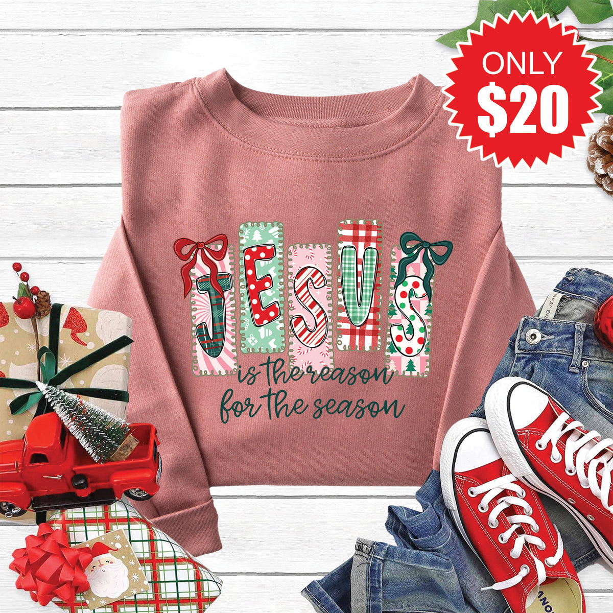 Jesus Is The Reason Sweatshirt - Heather Mauve - 20 product image 1
