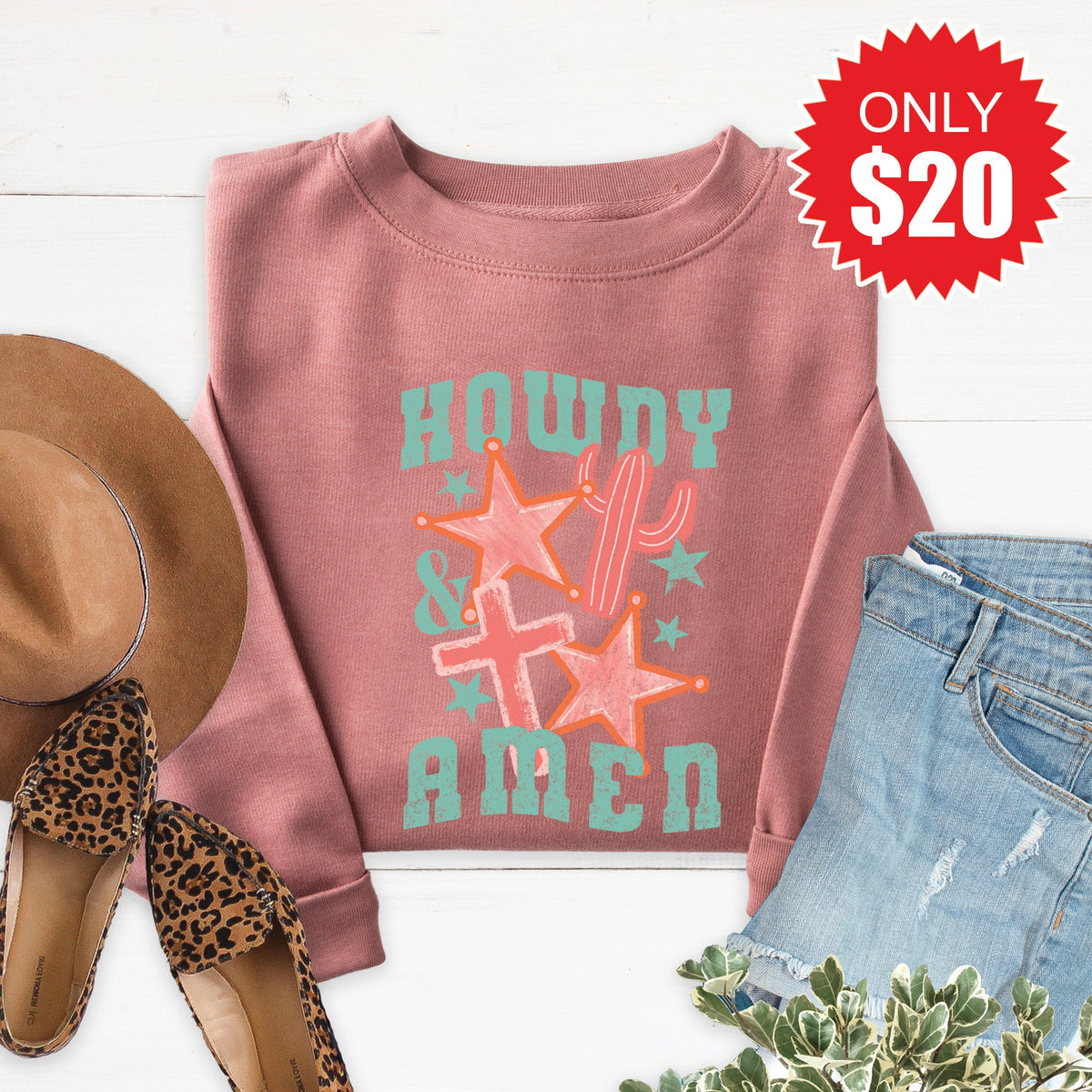 Howdy & Amen Sweatshirt - Heather Mauve - 20 product image 1