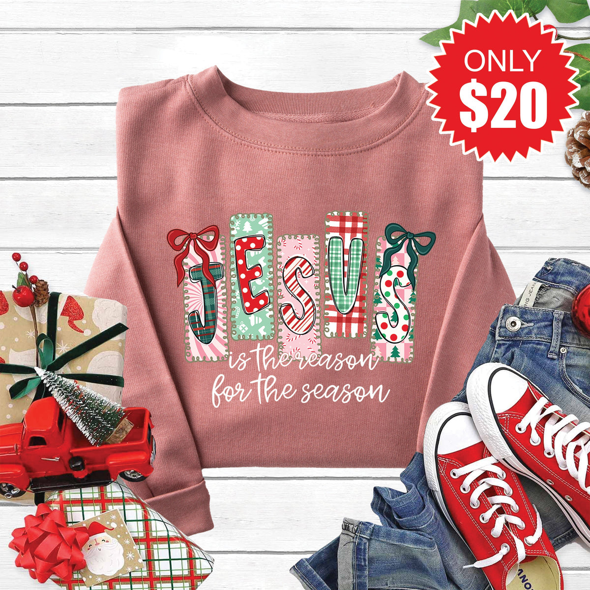 Jesus Is The Reason Sweatshirt - Heather Mauve - 20 product image 1