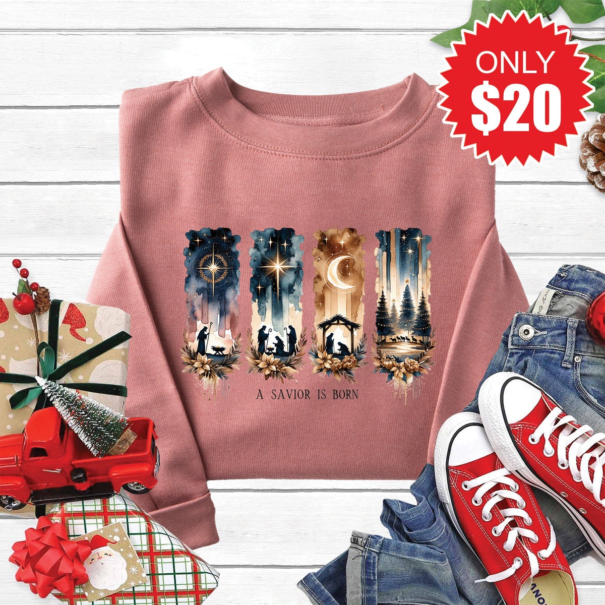 A Savior is Born Sweatshirt - Heather Mauve - 20 product image 1