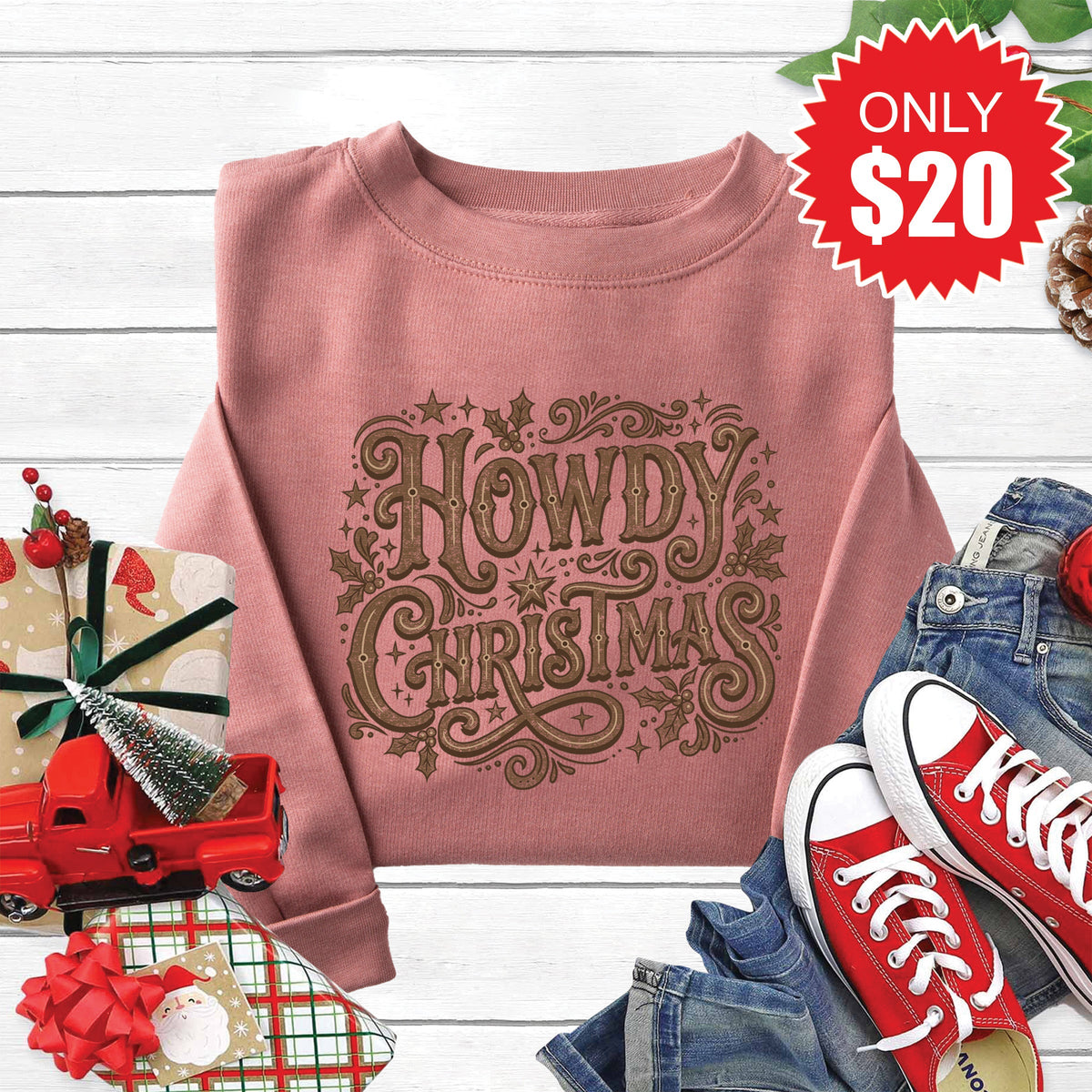 Howdy Christmas Sweatshirt - Heather Mauve - 20 product image 1