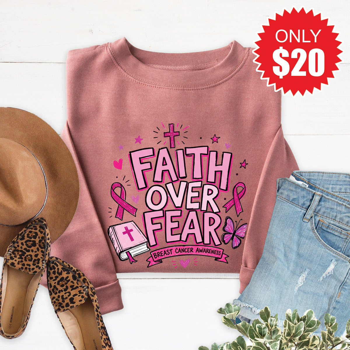 Faith Over Fear Sweatshirt - Heather Mauve - 20 product image 1