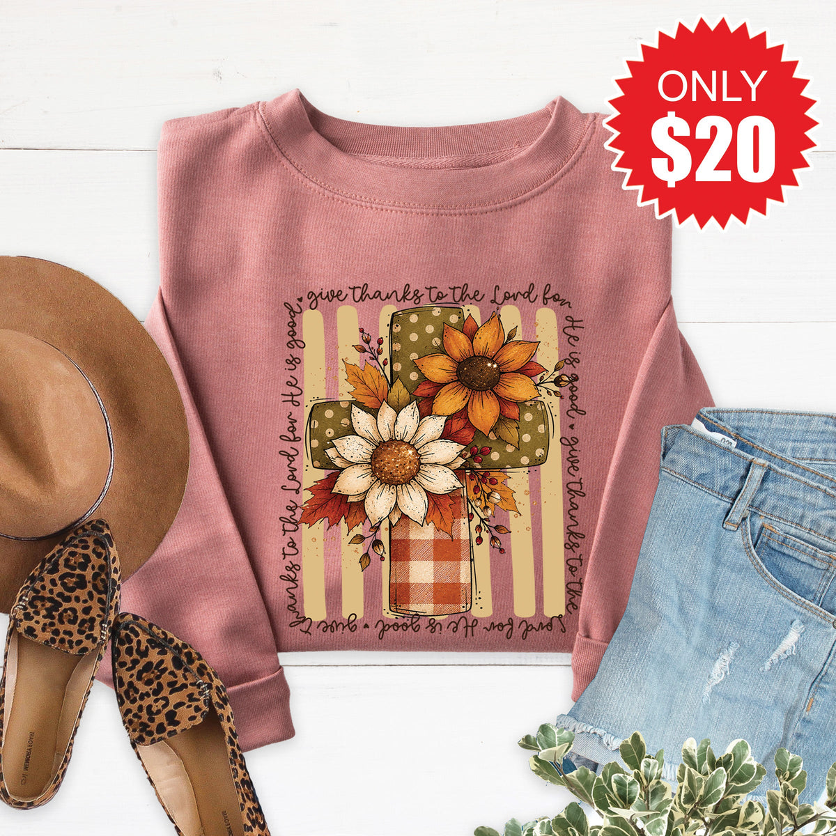 Give Thanks Sweatshirt - Heather Mauve - 20 product image 1