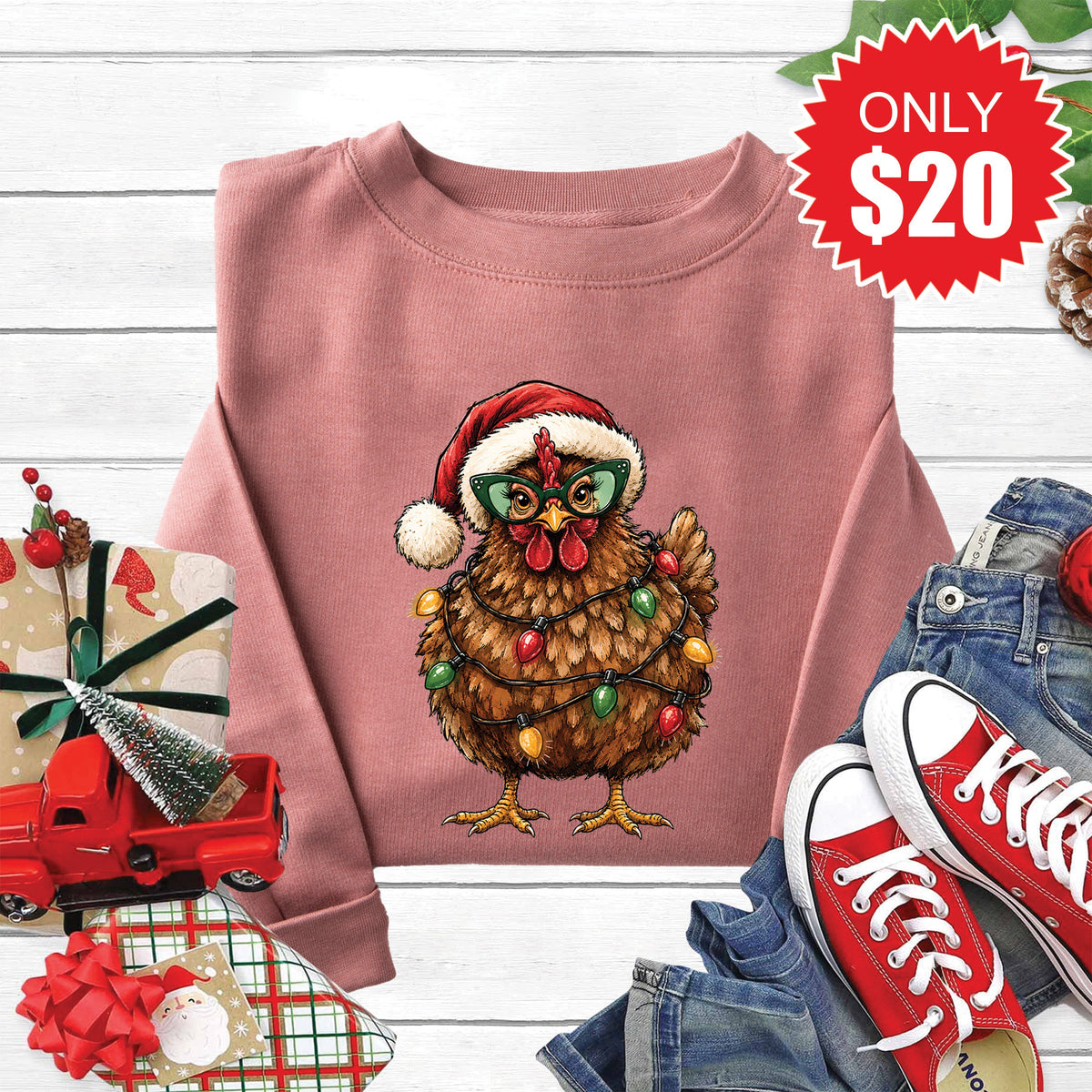 Christmas Chicken Sweatshirt - Heather Mauve - 20 product image 1