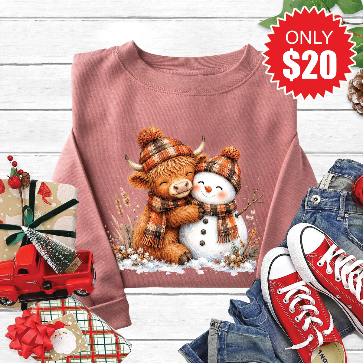 Christmas Cow Sweatshirt - Heather Mauve - 20 product image 1