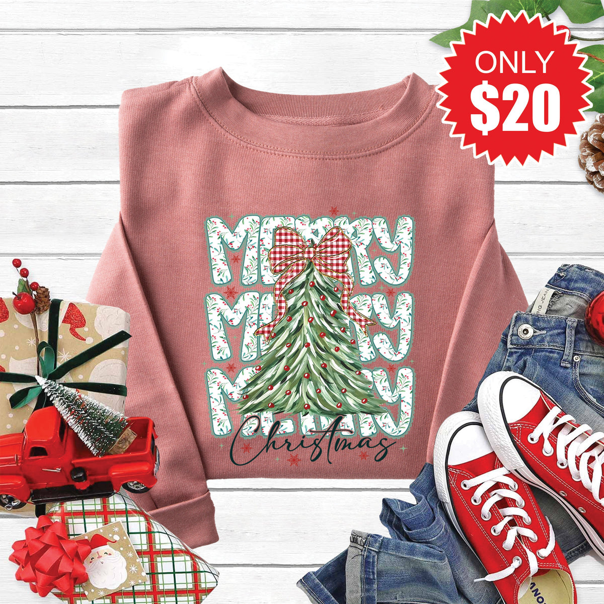 Merry Christmas Sweatshirt - Heather Mauve - 20 product image 1
