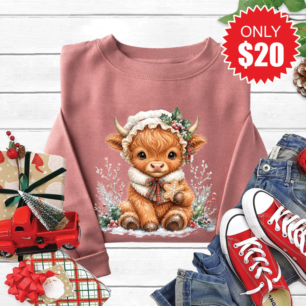 Christmas Cow Sweatshirt - Heather Mauve - 20 product image 1
