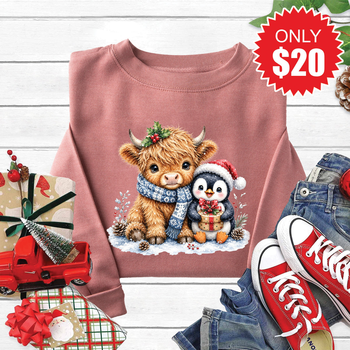 Christmas Cow Sweatshirt - Heather Mauve - 20 product image 1