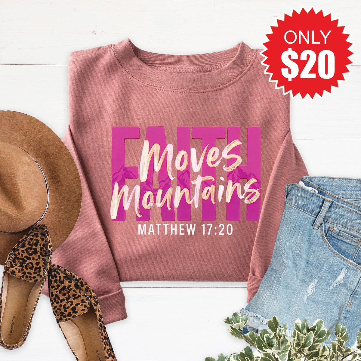 Faith Moves Mountains Sweatshirt - Heather Mauve - 20 product image 1