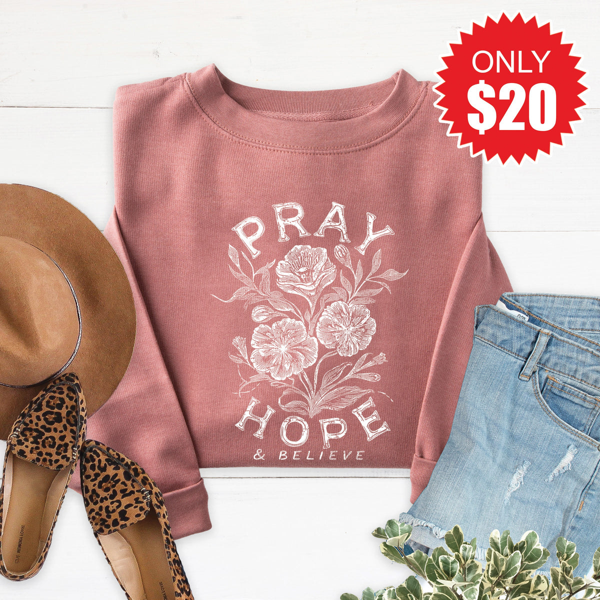 Pray Hope And Believe Sweatshirt - Heather Mauve - 20 product image 1