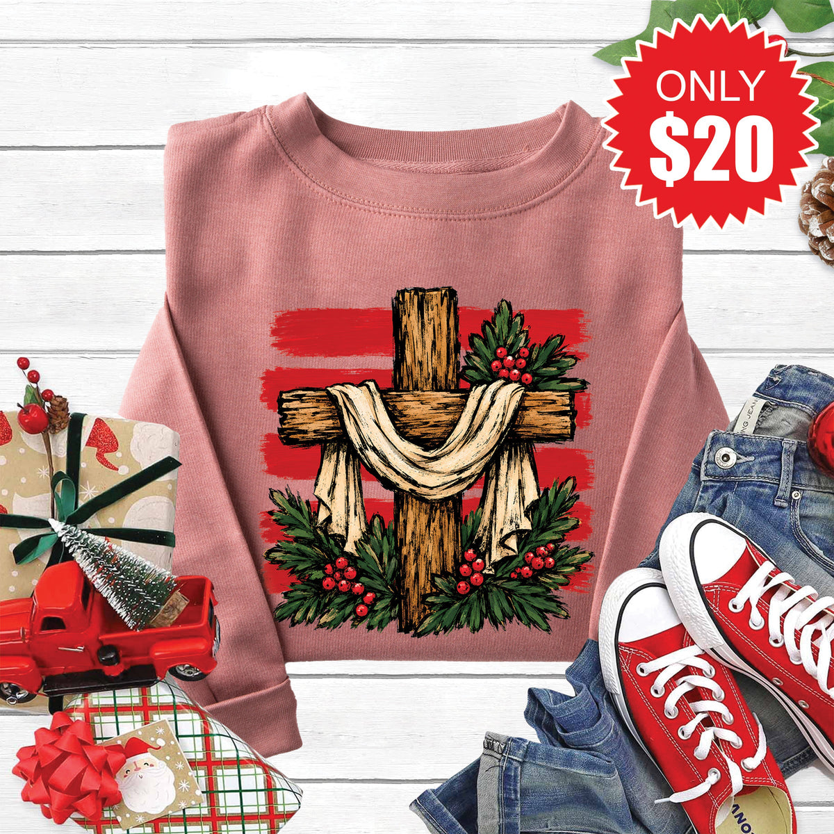 Christmas Cross Sweatshirt - Heather Mauve - 20 product image 1