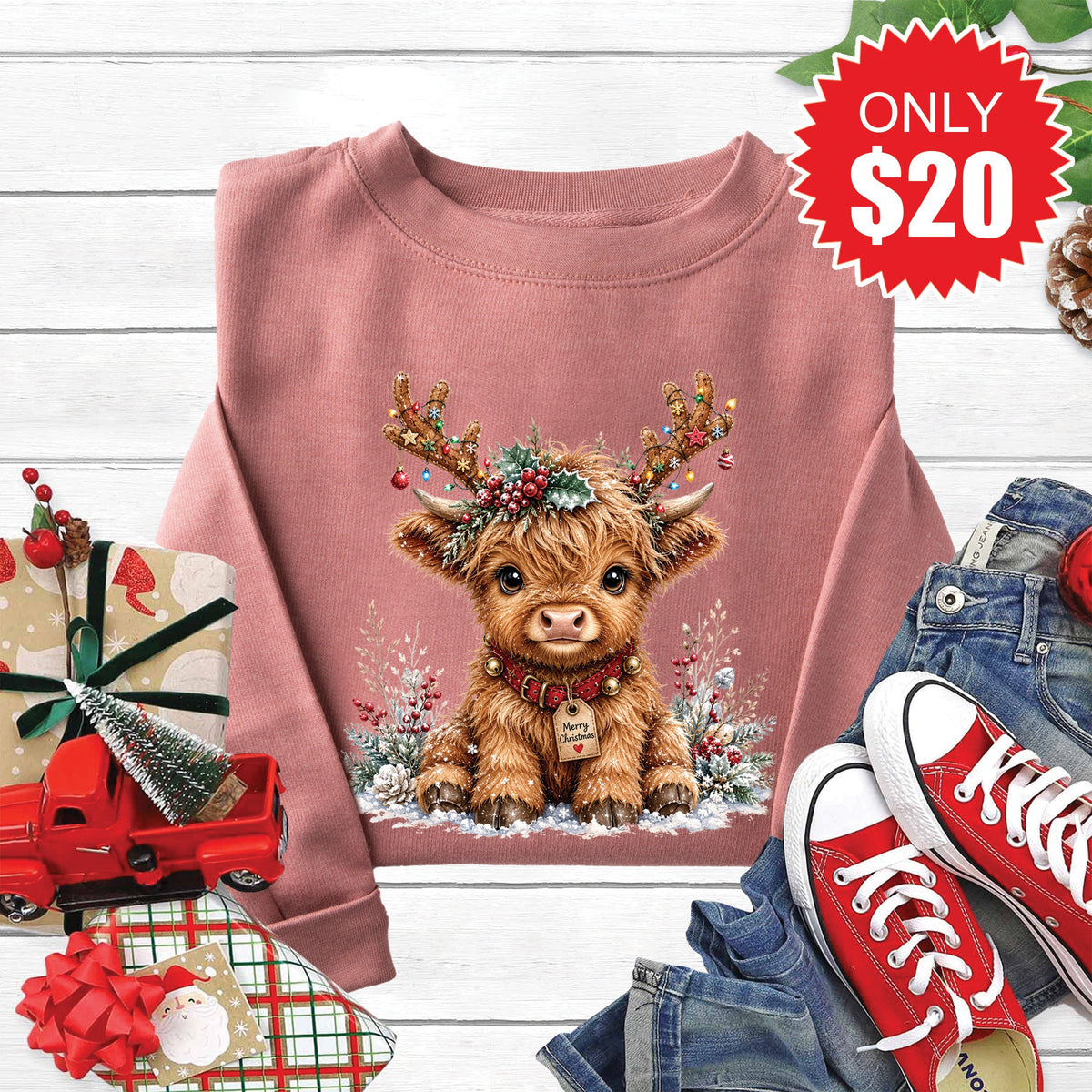 Christmas Cow Sweatshirt - Heather Mauve - 20 product image 1