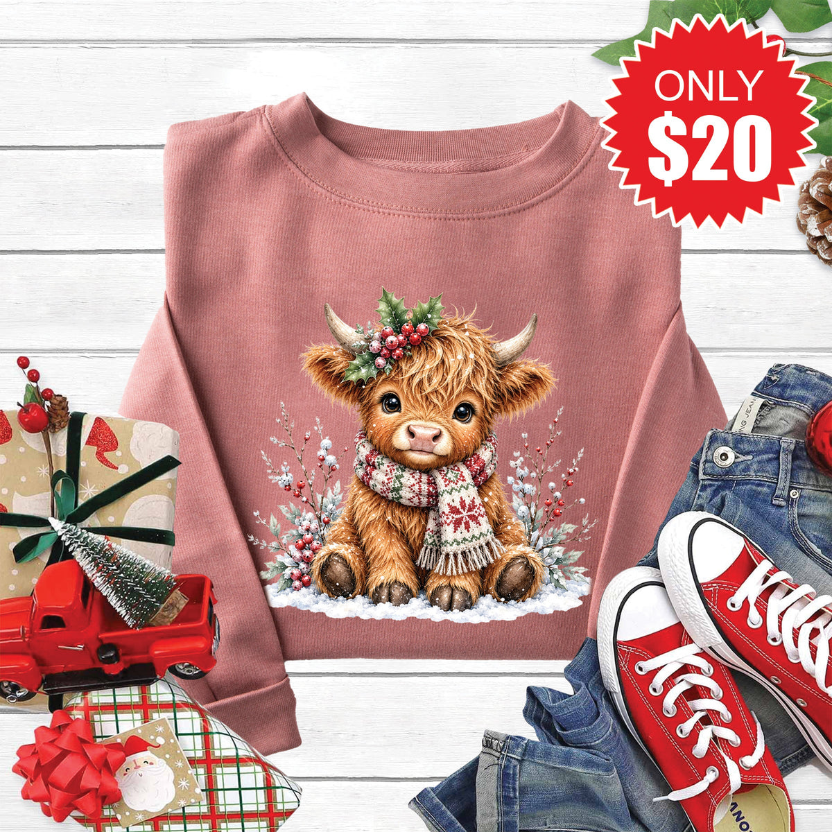 Christmas Cow Sweatshirt - Heather Mauve - 20 product image 1