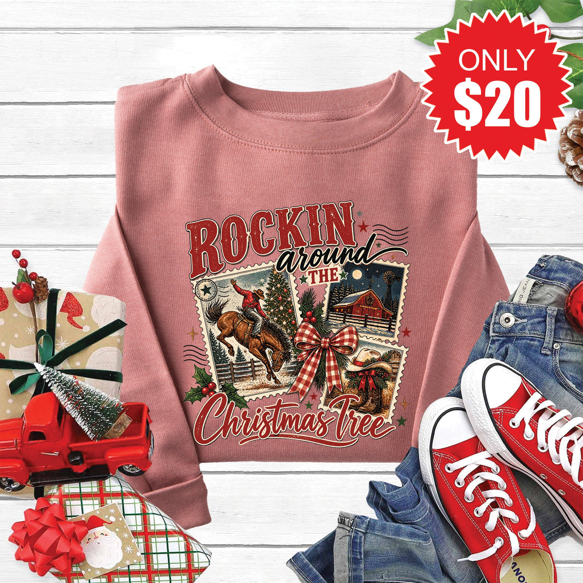 Rockin Around The Christmas Tree Sweatshirt - Heather Mauve product image 1