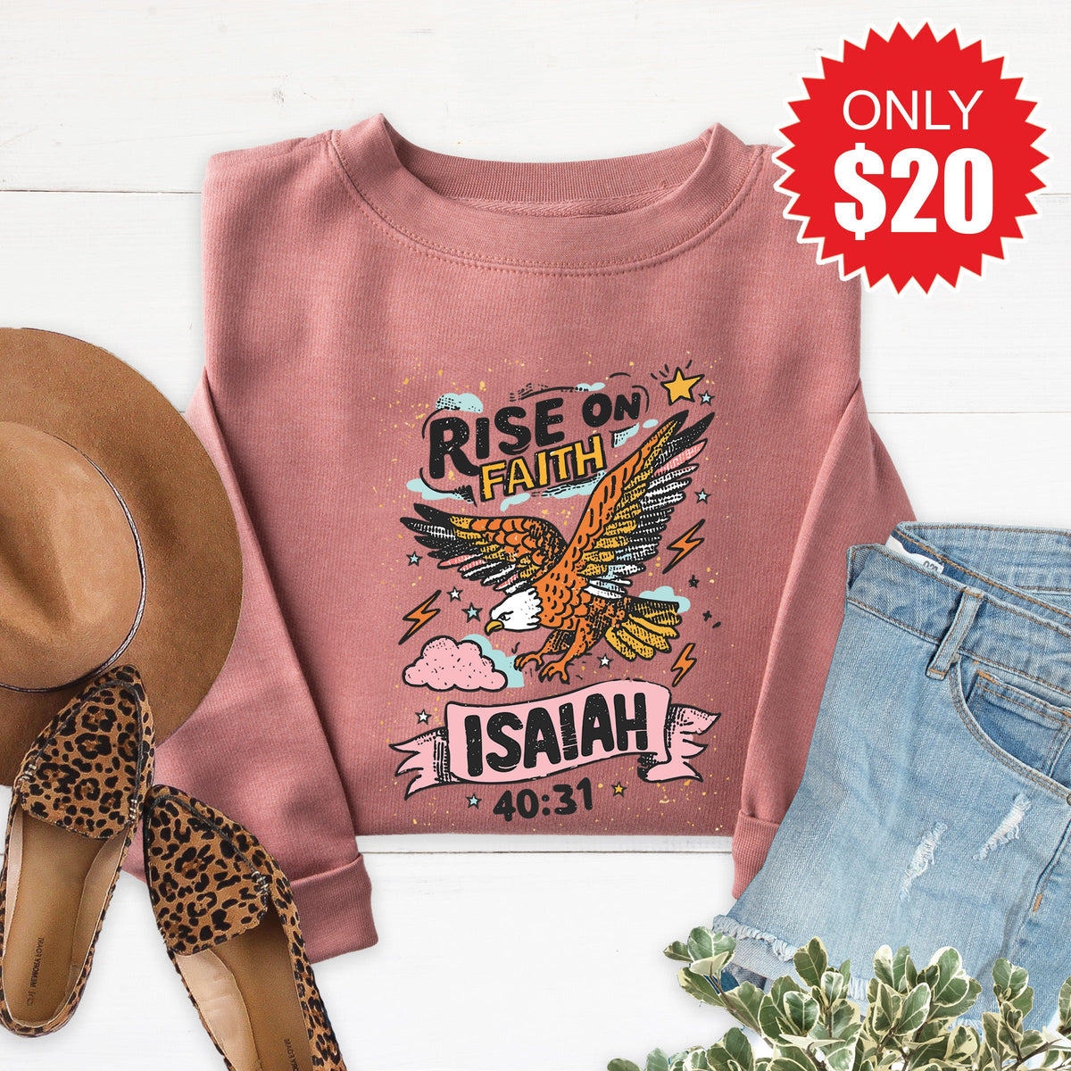 Rise On Faith Sweatshirt - Heather Mauve - 20 product image 1