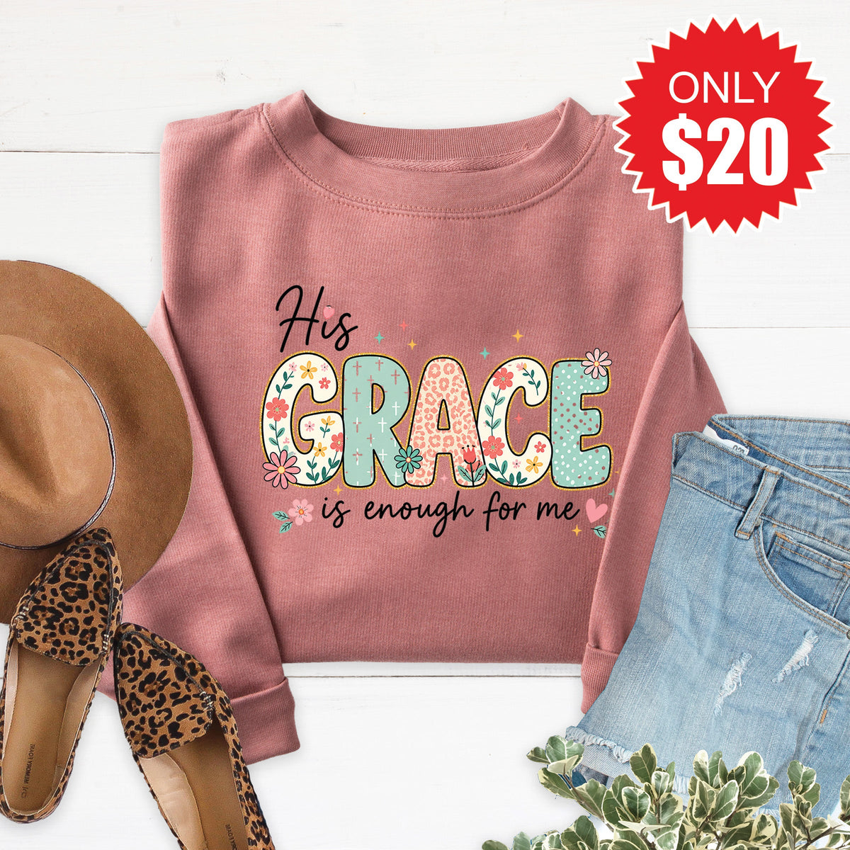 His Grace Is Enough Sweatshirt - Heather Mauve - 20 product image 1