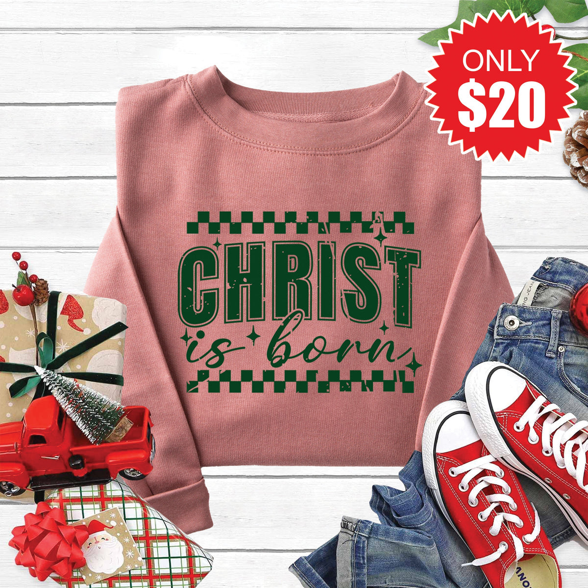 Christ Is Born Sweatshirt - Heather Mauve - 20 product image 1